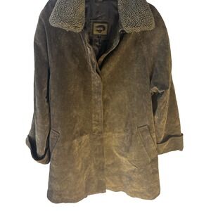 Vintage Foxrun Women M Genuine Wax Leather Suede Jacket Long Brown Faux Fur